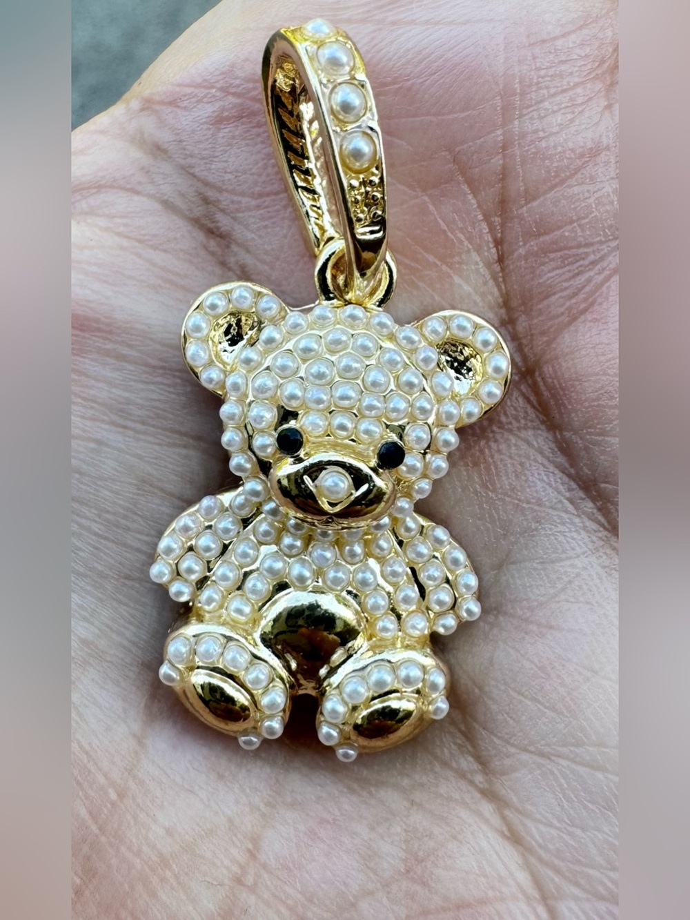 Gold Filled Pearl Teddy Bear Pendant